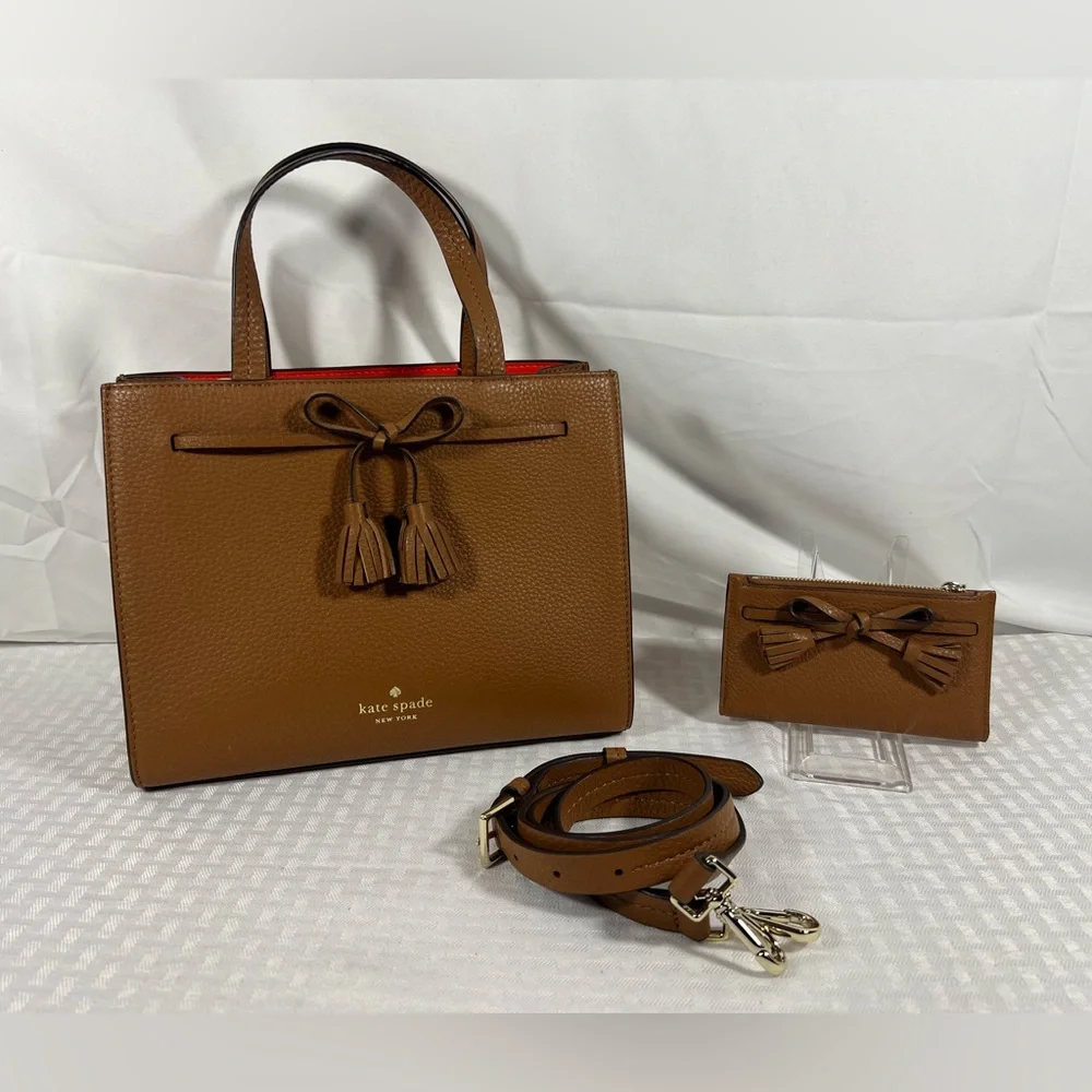 4025: Kate Spade Brown Pebbled Leather Satchel + Wallet Set